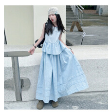 批发女<b class='q'>童</b><b class='q'>韩</b>系无<b class='q'>袖</b><b class='q'>套装</b>2026夏款中<b class='q'>大</b><b class='q'>童</b>花边娃娃衫半身裙长裙度假风夏装