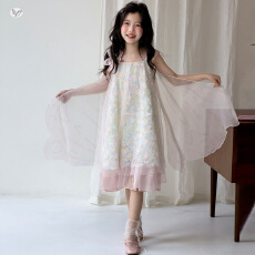 批发女童花朵<b class='q'>连衣裙</b>2026夏季新款中大童吊带网纱公主裙甜美<b class='q'>儿童</b>礼服裙