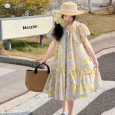 批发女童田园风碎花连衣裙2026夏新款中大童泡泡袖花边裙<b class='q'>儿童</b>花朵长裙