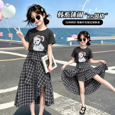 批发女童短袖裙裤<b class='q'>套装</b>夏季<b class='q'>韩版</b>女孩不规则裙子两件套中大童休闲童装