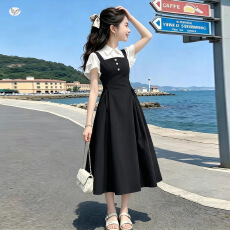 批发<b class='q'>女童</b>学院<b class='q'>风</b>套装2026夏新款中大童泡泡袖衬衫收腰吊带裙伞裙两件套
