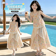 批发<b class='q'>女童</b>夏<b class='q'>季</b>裙子套装2026新款大童甜美碎花无袖背心半身裙两件套夏装