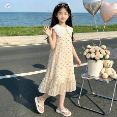 女童无袖波点连衣裙夏装2026新款女孩大童夏季甜美韩系公主裙子
