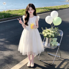 批发女童小飞袖公主纱裙2026夏新款中大童收腰<b class='q'>连衣裙</b><b class='q'>儿童</b>蓬蓬裙礼服裙