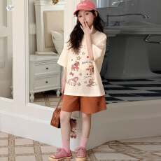 批发<b class='q'>女童</b>卡通小马<b class='q'>T</b>恤短裤套装2026夏季新款中大童印花短袖三分裤轻薄
