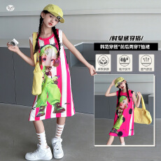 批发女童休闲无袖<b class='q'>连衣裙</b>2026夏新款中大童正反两穿印花背心裙<b class='q'>儿童</b>长裙