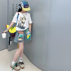 批发<b class='q'>女童</b>套<b class='q'>装</b>2026夏新款中大童不规则猫咪短T撞色工装短裤夏装两件套