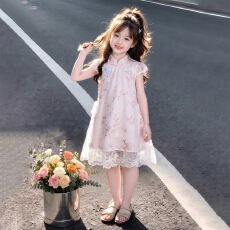 批发女童新中式旗袍<b class='q'>裙</b>2-26夏季新款中大童蕾丝拼接连衣<b class='q'>裙</b>改良<b class='q'>儿童</b><b class='q'>裙</b>子