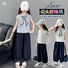 批发女童夏季无袖Polo衫阔腿裤套装2026新款<b class='q'>韩版</b>休闲儿童防蚊裤两件套