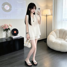 批发<b class='q'>女童</b>法式镂空<b class='q'>套装</b>2026夏季新款中大童无袖背心上衣短裤夏装两件套