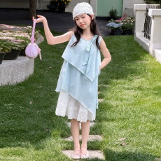 批发女童不规则背心<b class='q'>裙</b>2026夏季新款中大童无袖花边连衣<b class='q'>裙</b>蝴蝶结棉布<b class='q'>裙</b>