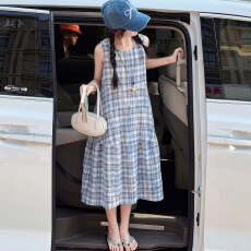 批发夏季中大女童无袖连衣<b class='q'>裙</b>童装儿童女孩格子背心连衣<b class='q'>裙</b>清新洋气<b class='q'>裙</b>子