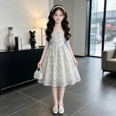 批发女童无袖碎花连衣<b class='q'>裙</b>2026夏季新款中大<b class='q'>儿童</b>蝴蝶结收腰公主<b class='q'>裙</b>蓬蓬<b class='q'>裙</b>