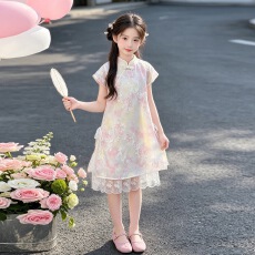 批发女童小飞袖旗袍裙2026夏季新款中大童蝴蝶<b class='q'>绣花</b><b class='q'>连衣裙</b>国风儿童裙子