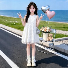 批发女童流苏连衣<b class='q'>裙</b>2026夏新款中大童无袖背心<b class='q'>裙</b>蝴蝶结公主<b class='q'>裙</b><b class='q'>儿童</b><b class='q'>裙</b>子