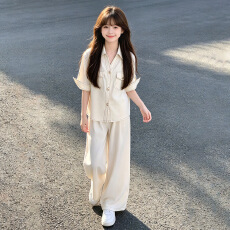 批发<b class='q'>女童</b>韩系<b class='q'>西服套装</b>2026夏季新款中大童中袖衬衣外套阔腿裤儿童夏装