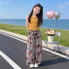 批发<b class='q'>女童</b>套<b class='q'>装</b>2026夏季新款中大童无袖修身背心花朵阔腿裤防蚊裤两件套