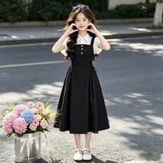 批发<b class='q'>女童</b>学院<b class='q'>风</b>吊带裙套装2026夏新款中大童短袖<b class='q'>衬衫</b>收腰伞裙长裙夏装