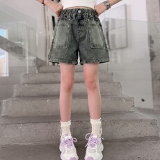 批发女童复古做旧牛仔短裤2026<b class='q'>夏</b>季新款中大童高腰三分裤儿童<b class='q'>夏</b>装裤子