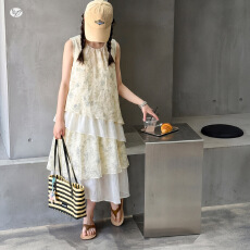 批发女童度假风连衣裙2026夏季新款中大童无袖背心裙不规则公主裙长裙