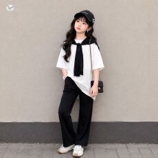 批发女童<b class='q'>韩</b><b class='q'>系</b>夏<b class='q'>装</b>2026新款中大童披肩T恤<b class='q'>中长款</b>打底衫修身微喇<b class='q'>裤</b>长<b class='q'>裤</b>