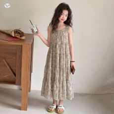 批发女童无袖雪纺连衣裙2026夏季新款中大童碎花背心裙儿童田园风长裙