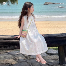 批发女童无袖套装2026夏季新款中大童印花娃娃衫花边半身裙度假风夏装