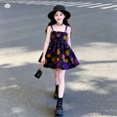 女童吊带裙2026夏季新款中大儿童法式花朵礼服裙公主裙蓬蓬裙短裙