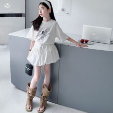 批发女童套装2026<b class='q'>夏</b>季新款中大童蝴蝶结印花长款T恤花苞裤裙儿童<b class='q'>夏</b>装