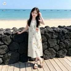 批发<b class='q'>女童</b>度<b class='q'>假</b>风连衣裙2026夏季新款中大童绣花无袖背心裙儿童夏装长裙