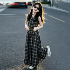 批发女童法式无袖套装2026<b class='q'>夏</b>季新款中大童格子上衣半身裙儿童气质<b class='q'>夏</b>装