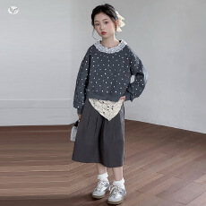 批发<b class='q'>女童</b>韩系<b class='q'>套装</b>2026秋季新款中大童满印爱心花边卫衣棉布<b class='q'>半身裙</b>秋装