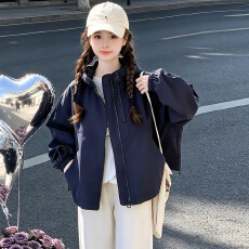 批发女童短款连帽外套2026秋季新款中大童双拉链工装夹克衫儿童户外服