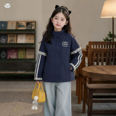批发女童连帽冲锋衣外套2026秋季新款中大童蕾丝花边户外服拉条夹克衫