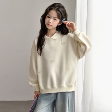 批发女<b class='q'>童</b><b class='q'>爱心</b>珍珠POLO<b class='q'>衫</b>2026秋季新款中大<b class='q'>童</b>甜美卫衣套头衫秋装打底衫
