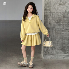批发<b class='q'>女童</b>运动<b class='q'>风</b>套装2026秋季新款中大儿童假两件卫衣半身裙<b class='q'>短裙</b>两件套