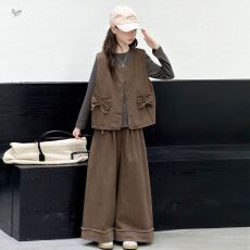 批发女<b class='q'>童</b><b class='q'>秋季</b><b class='q'>套装</b>2026新款中大<b class='q'>童</b>美拉德打底衫蝴蝶结马甲阔腿裤三件套