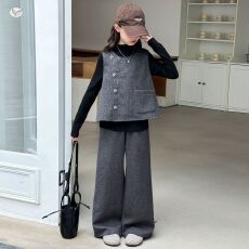 批发女<b class='q'>童</b><b class='q'>小香风</b><b class='q'>撒</b>银<b class='q'>套装</b>2026秋季新款中大儿<b class='q'>童</b>马甲打底衫阔腿裤三件套