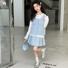 批发女<b class='q'>童</b><b class='q'>小香风</b><b class='q'>套装</b>2026年秋季新款中大儿<b class='q'>童</b>韩系马甲百褶裙三件套秋装