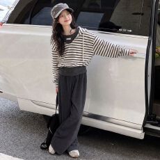 批发女<b class='q'>童</b><b class='q'>套装</b><b class='q'>202</b>6秋新款中大<b class='q'>童</b>条纹帽衫阔腿裤早秋三件套儿<b class='q'>童</b>时髦秋装