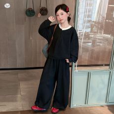批发女<b class='q'>童</b><b class='q'>韩</b>系<b class='q'>套装</b>2026秋新款中大<b class='q'>童</b>假两件撞色卫衣阔腿裤儿<b class='q'>童</b>秋装<b class='q'>套装</b>
