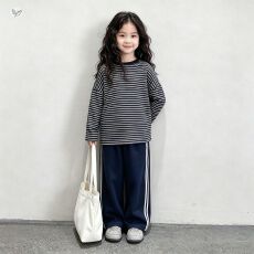 批发女<b class='q'>童</b><b class='q'>秋装</b><b class='q'>套装</b>2026新款中大<b class='q'>童</b>条纹撞色条纹长袖T恤拉条运动裤长裤