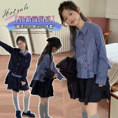 2026秋季女童衬衫套装童装儿童女孩针织毛衣开衫长袖衬衫两件套