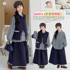 批发<b class='q'>女</b><b class='q'>童</b>2026年秋装韩系套装蝴蝶结学院风马甲<b class='q'>衬衫</b>半身裙三件套女孩潮