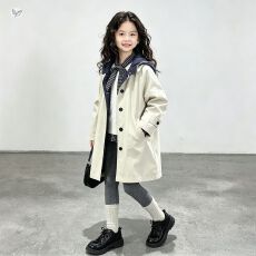 批发女童外套2026秋季新款中大童韩系中长款连帽儿童秋装大衣开衫风衣