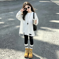 批发女<b class='q'>童</b><b class='q'>秋装</b><b class='q'>套</b>装2026新款宽松破洞卫衣T恤修身小脚裤铅笔裤韩系两件