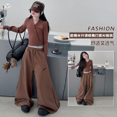 批发<b class='q'>女</b><b class='q'>童</b>美拉德秋装套装2026新款中<b class='q'>大</b>童修身打底衫长袖T恤阔腿裤两件