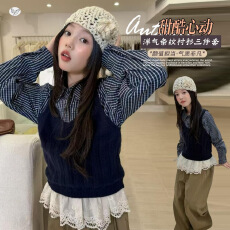 女童2026年秋季新品韩系马甲格子衬衫套装中大童阔腿裤长裤三件套