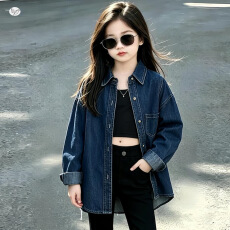 批发<b class='q'>女</b><b class='q'>童</b><b class='q'>外套</b>2026秋季新款中大童<b class='q'>牛仔</b>衬衫翻领长袖上衣初中生初秋开衫