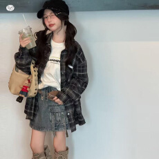 批发女童休闲格子衬衫2026<b class='q'>秋</b>新款中大童休闲印花长袖上衣儿童衬衣开衫